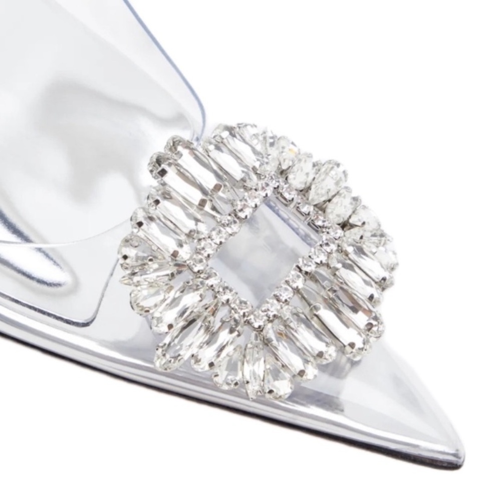 Clear Pointed Toe Pump with Crystal Buckle - Picture 3 of 7